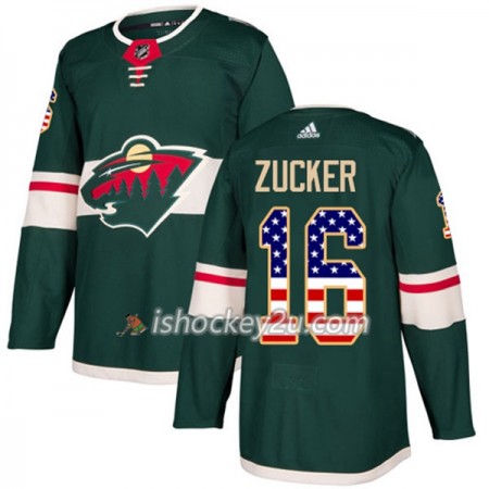 Mænd NHL Minnesota Wild Trøje Jason Zucker 16 Adidas 2017-2018 Grøn USA Flag Fashion Authentic